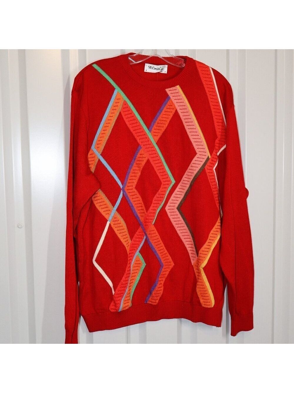 St. Croix Men's Vintage 3-D Knit Design Sweater Red Colorful Size XL New 90's